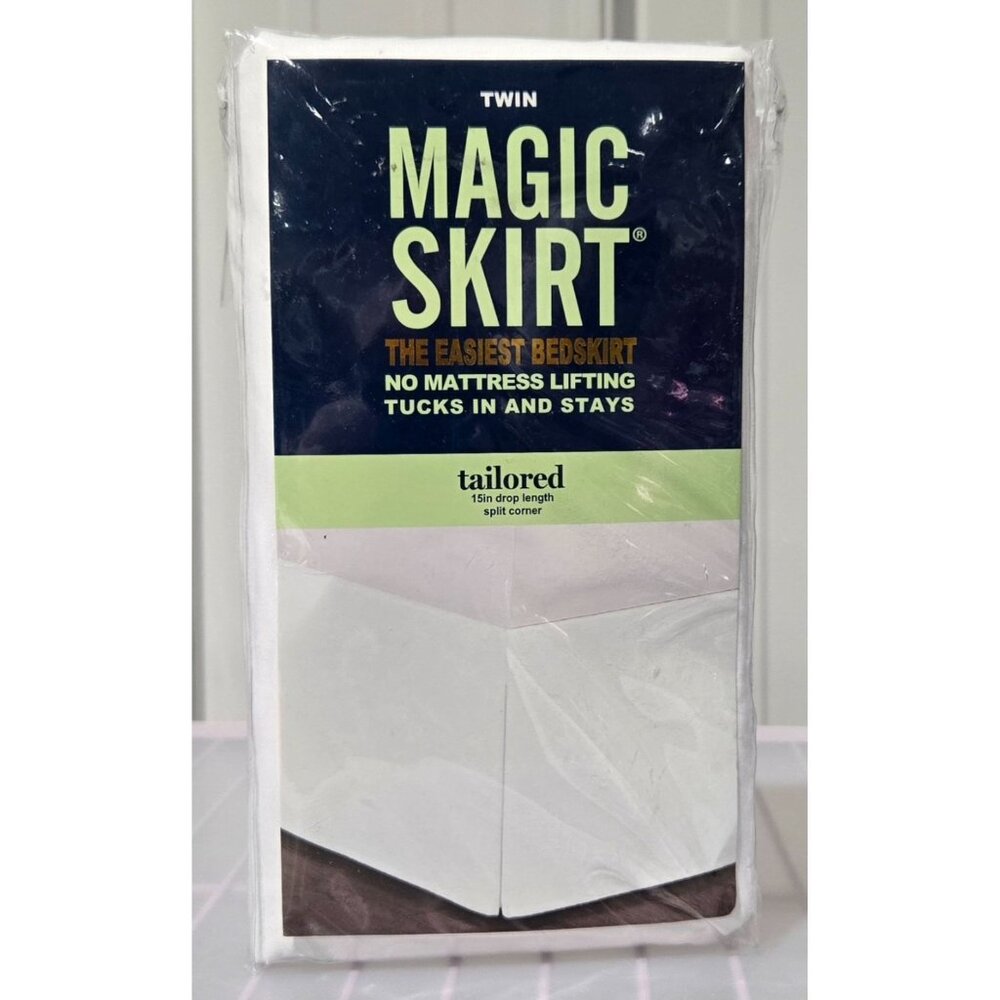 Magic Skirt Tailored White Twin Bed Skirt 15" Drop w/ Split Corners 38" x 77"